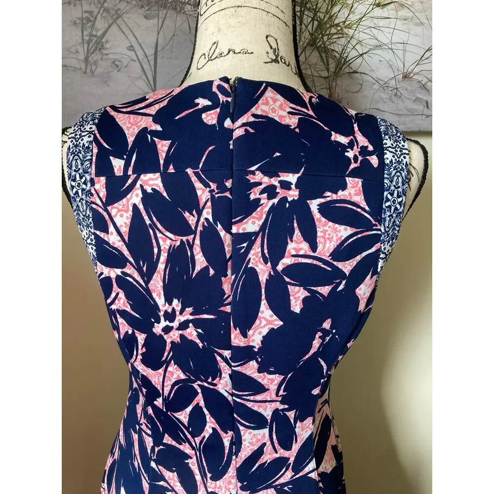 Liz Claiborne women's sleeveless peach & navy floral fit & flare dress, size 8 - Picture 6 of 8